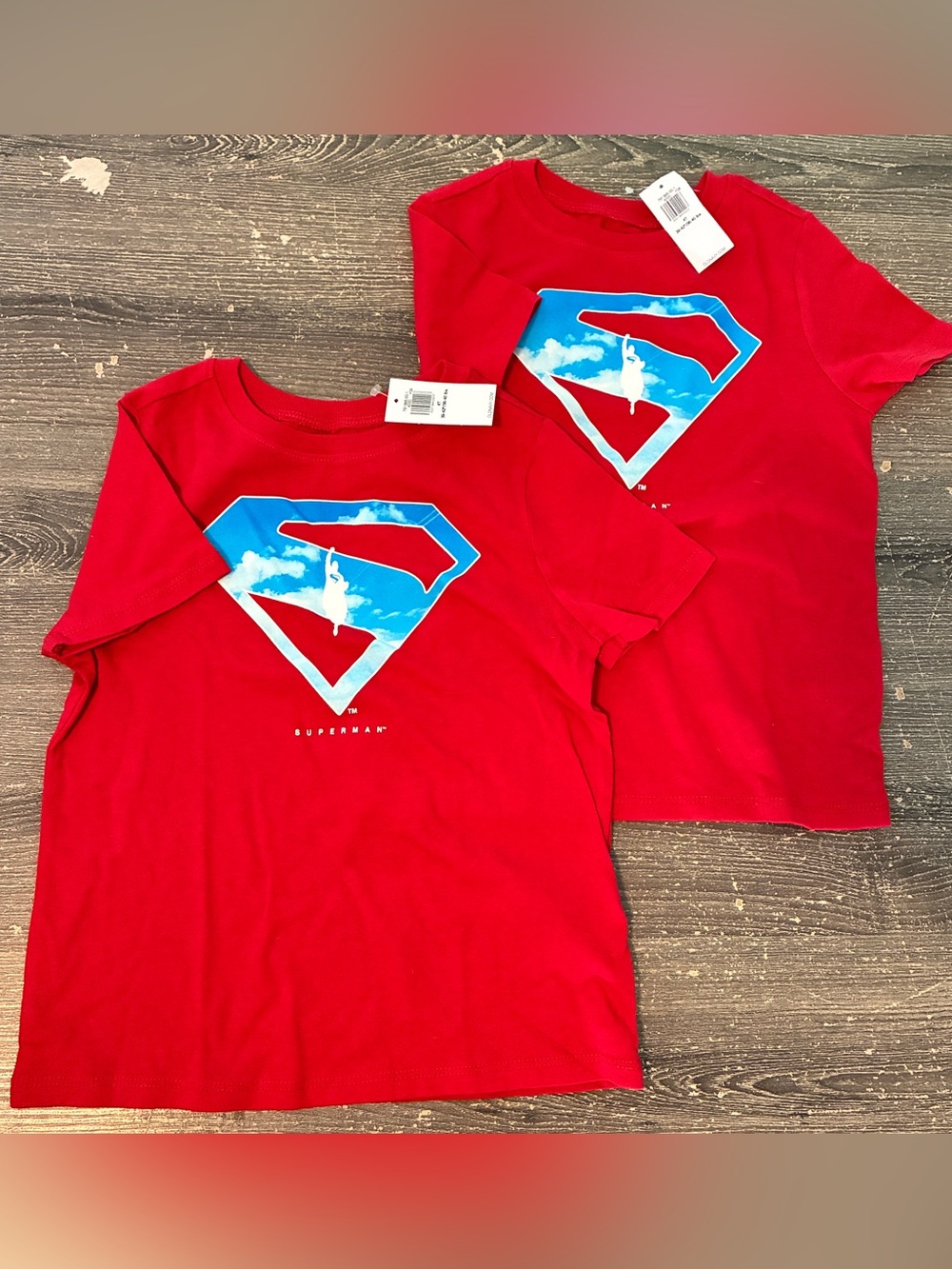 TWO DC Comics Red Boys' Superman Shield Tee with Blue Graphic